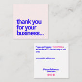 Pink Bedankt voor uw zakelijke kortingsbon Vierkante Visitekaartje (Voorkant / Achterkant)