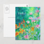Pink Bee Balm Flower Garden Hello Briefkaart (Voorkant / Achterkant)