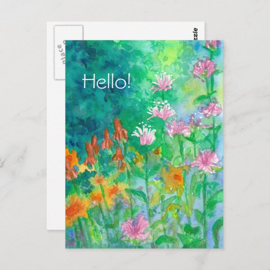 Pink Bee Balm Flower Garden Hello Briefkaart (Voorkant / Achterkant)