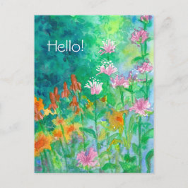Pink Bee Balm Flower Garden Hello Briefkaart