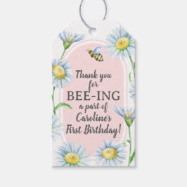 Pink Bee-Day Birthday Favor Gift Tags with Daisies Cadeaulabel