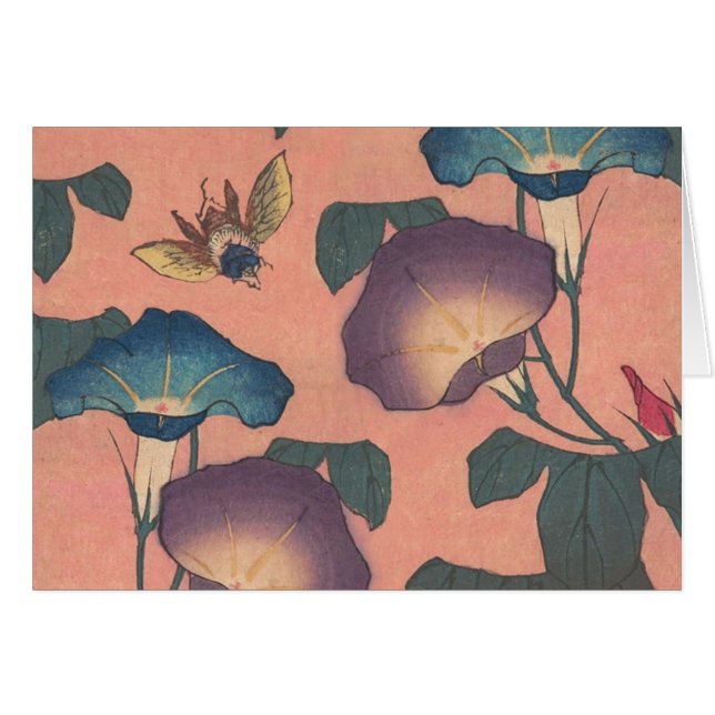 Pink Bee Flower Classic Hokusai Art (Voorkant Horizontaal)