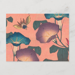 Pink Bee Flower Classic Hokusai Art Briefkaart
