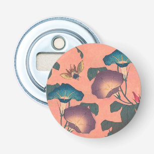 Pink Bee Flower Classic Hokusai Art Button Flesopener