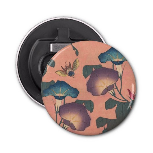 Pink Bee Flower Classic Hokusai Art Button Flesopener (Voorkant)
