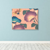 Pink Bee Flower Classic Hokusai Art Canvas Afdruk (Insitu (Houten vloer))