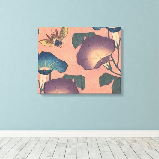 Pink Bee Flower Classic Hokusai Art Canvas Afdruk (Insitu (Houten vloer))
