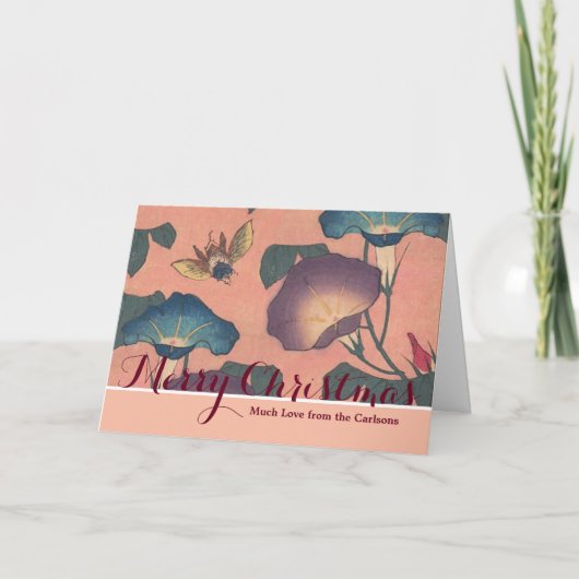 Pink Bee Flower Classic Hokusai Art Feestdagen Kaart (Voorkant)