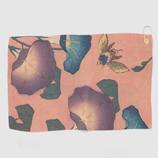 Pink Bee Flower Classic Hokusai Art Golfhanddoek (Horizontaal)