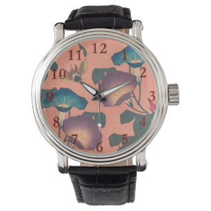 Pink Bee Flower Classic Hokusai Art Horloge
