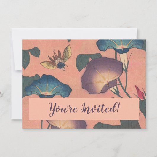 Pink Bee Flower Classic Hokusai Art Kaart (Voorkant)