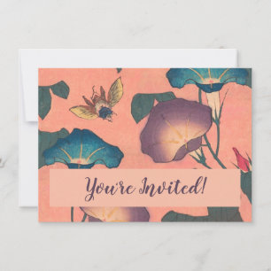 Pink Bee Flower Classic Hokusai Art Kaart