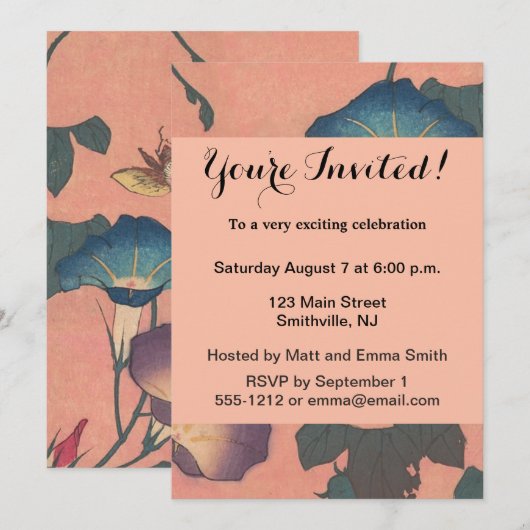 Pink Bee Flower Classic Hokusai Art Kaart (Voorkant / Achterkant)