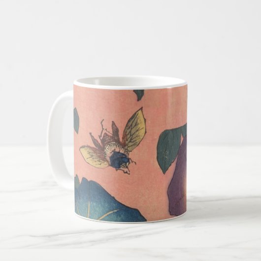 Pink Bee Flower Classic Hokusai Art Koffiemok (Voorkant links)