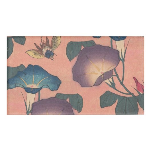 Pink Bee Flower Classic Hokusai Art Naambadge (Voorkant)