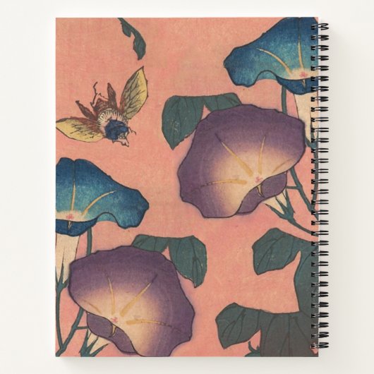 Pink Bee Flower Classic Hokusai Art Notitieboek (Achterkant)