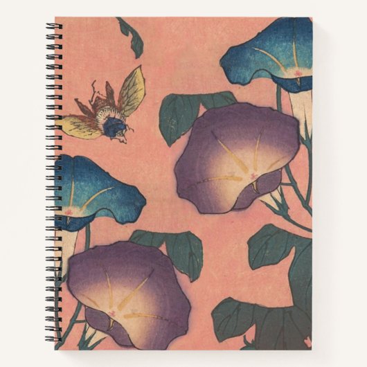 Pink Bee Flower Classic Hokusai Art Notitieboek (Voorkant)