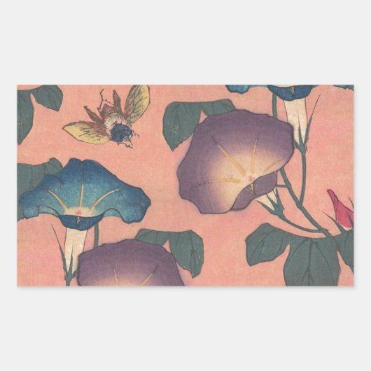 Pink Bee Flower Classic Hokusai Art Rechthoekige Sticker (Voorkant)
