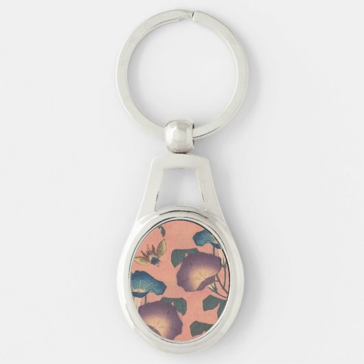 Pink Bee Flower Classic Hokusai Art Sleutelhanger (Voorkant)