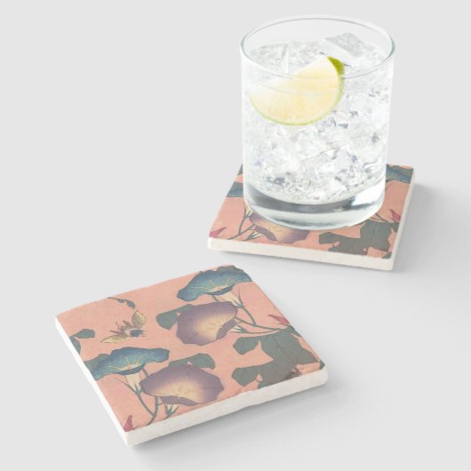 Pink Bee Flower Classic Hokusai Art Stenen Onderzetter (Zijkant)