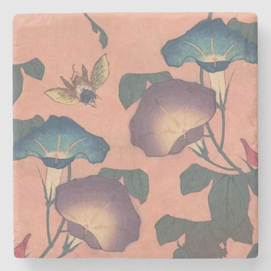 Pink Bee Flower Classic Hokusai Art Stenen Onderzetter (Voorkant)