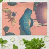 Pink Bee Flower Classic Hokusai Art Theedoek (Gevouwen)