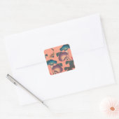 Pink Bee Flower Classic Hokusai Art Vierkante Sticker (Envelop)