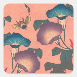 Pink Bee Flower Classic Hokusai Art Vierkante Sticker