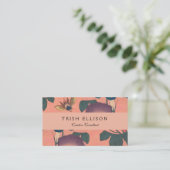 Pink Bee Flower Classic Hokusai Art Visitekaartje (Staand voorkant)