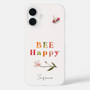 Pink Bee Inspirerend Quote Boho Personaliseer Naam iPhone 16 Hoesje
