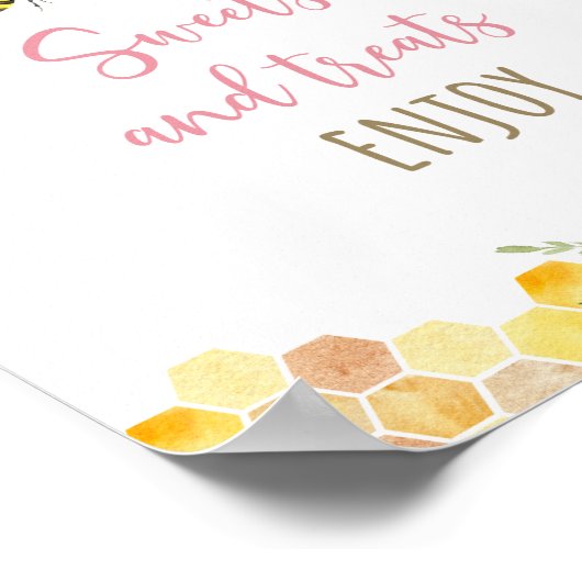 Pink Bee Sunflower Sweet Treats Verjaardagsteken Poster (Hoek)