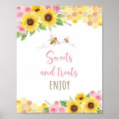 Pink Bee Sunflower Sweet Treats Verjaardagsteken Poster (Voorkant)