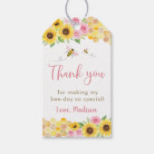 Pink Bee Sunflower Verjaardag Dank u Cadeaulabel (Voorkant)