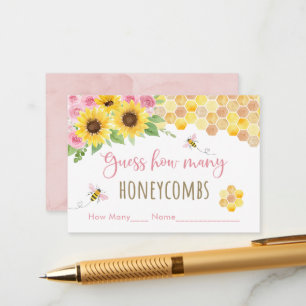 Pink Bee Sunflower Verjaardag Raad hoeveel spel Informatiekaartje