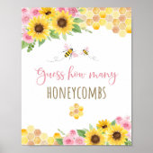 Pink Bee Sunflower Verjaardag Raad hoeveel spel Poster (Voorkant)
