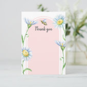Pink Bee with Daisies Thank You Cards Bedankkaart (Staand voorkant)