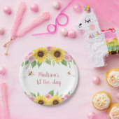Pink Bee Zonnebloem Verjaardag Papieren Bordje (Feest)