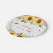 Pink Bee Zonnebloem Verjaardag Papieren Bordje (Gekanteld)