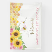 Pink Bee Zonnebloem Verjaardag Spandoek (Verticaal)