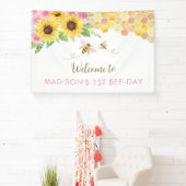 Pink Bee Zonnebloem Verjaardag Spandoek (Insitu)