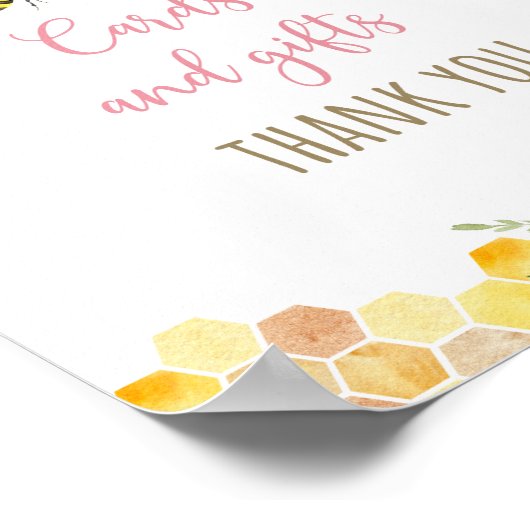 Pink Bee Zonnebloem Verjaardagscadeau Teken Poster (Hoek)