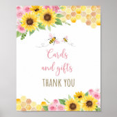 Pink Bee Zonnebloem Verjaardagscadeau Teken Poster (Voorkant)