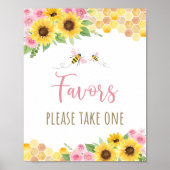 Pink Bee Zonnebloem Verjaardagsfeestvoorteken Poster (Voorkant)