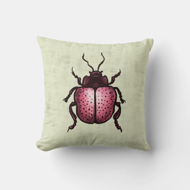 Pink Beetle Cute Goblincore Insect Lover Kussen (Voorkant)