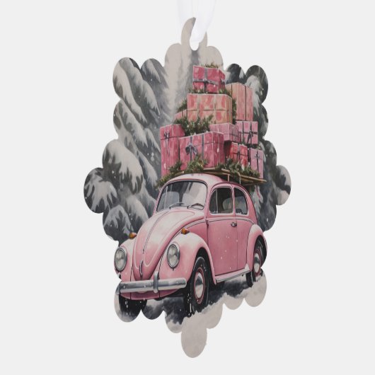 Pink Beetle Holiday Ornament & Gift Label (Rechts)