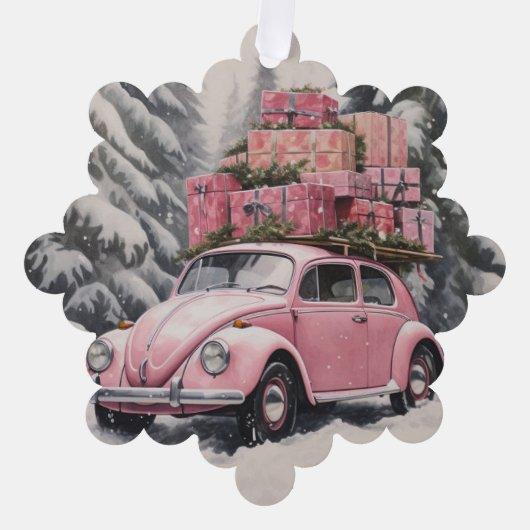 Pink Beetle Holiday Ornament & Gift Label Kaart (Voorkant)