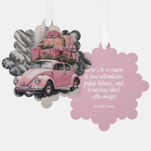 Pink Beetle Holiday Ornament & Gift Label Kaart