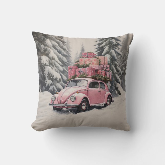 Pink Beetle Holiday Ornament Kussen (Voorkant)