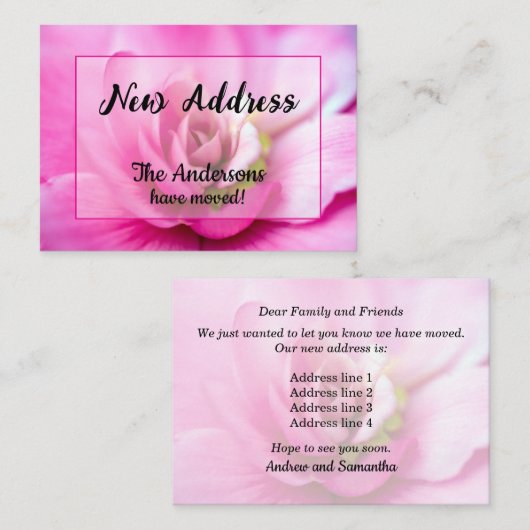 Pink Begonia Nieuwe Adres Aankondiging (Voorkant / Achterkant)