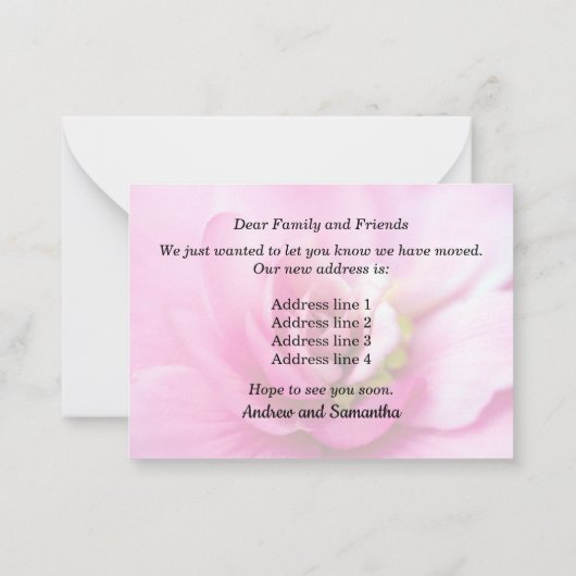 Pink Begonia Nieuwe Adres Aankondiging (Achterkant)